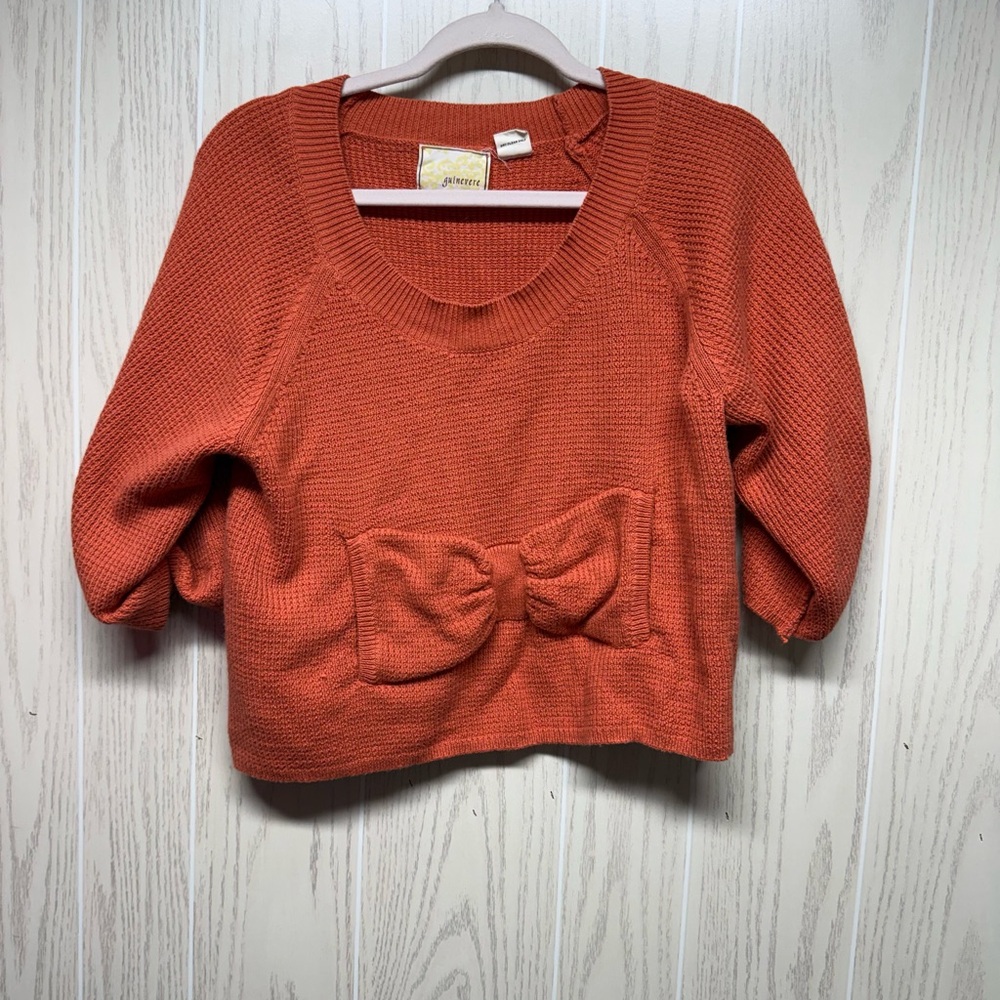 Antro Guinevere orange bow sweater sz Lg fall rust orange aesthetic